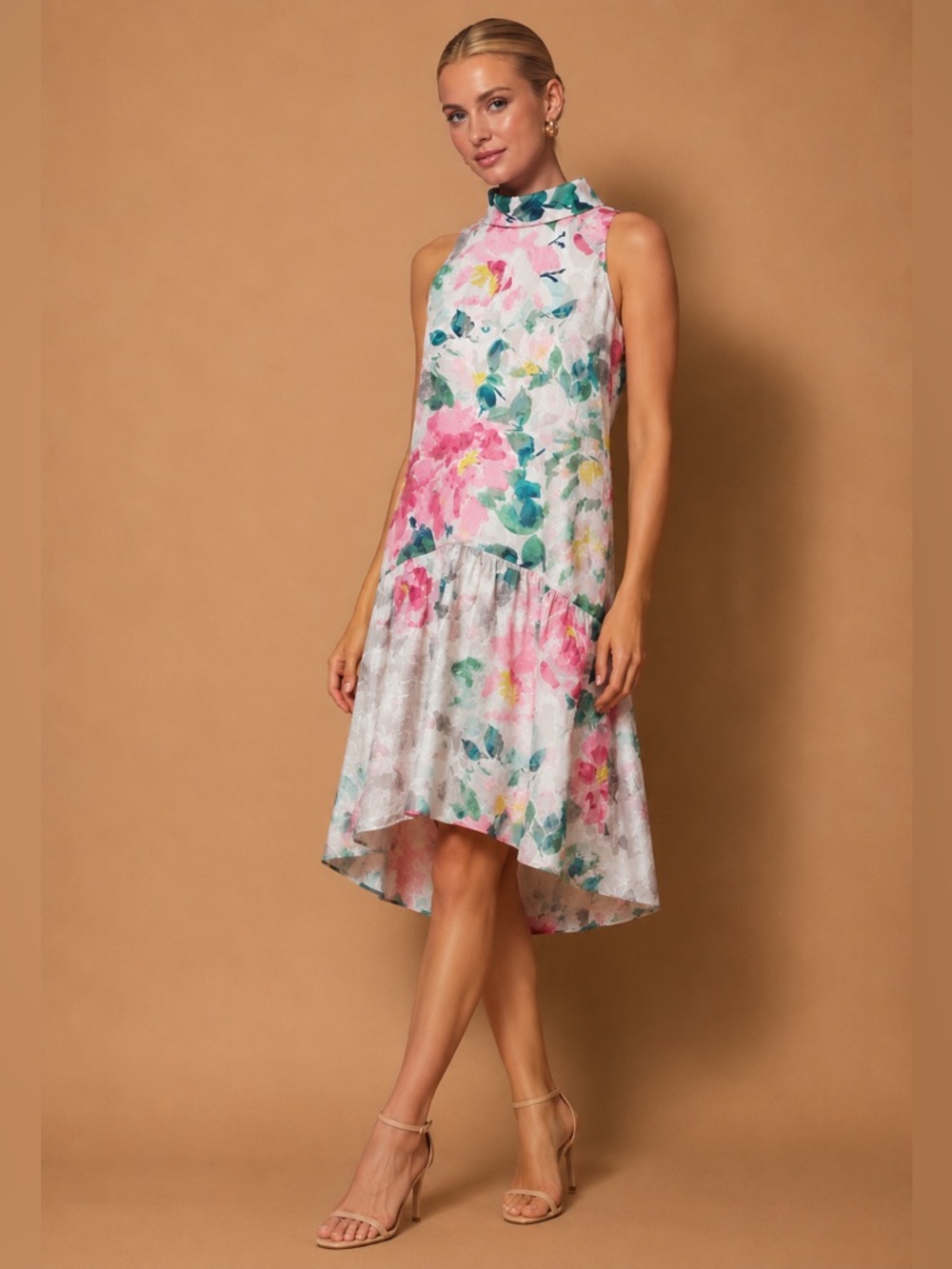 Eliza J Watercolor Floral Collared Dropped Waist Dress NWT Size 12